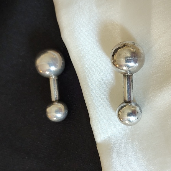 Sterling Silver Barbell Cufflinks Jondell Mexico Men's Vintage Marked Modernist - Picture 6 of 8